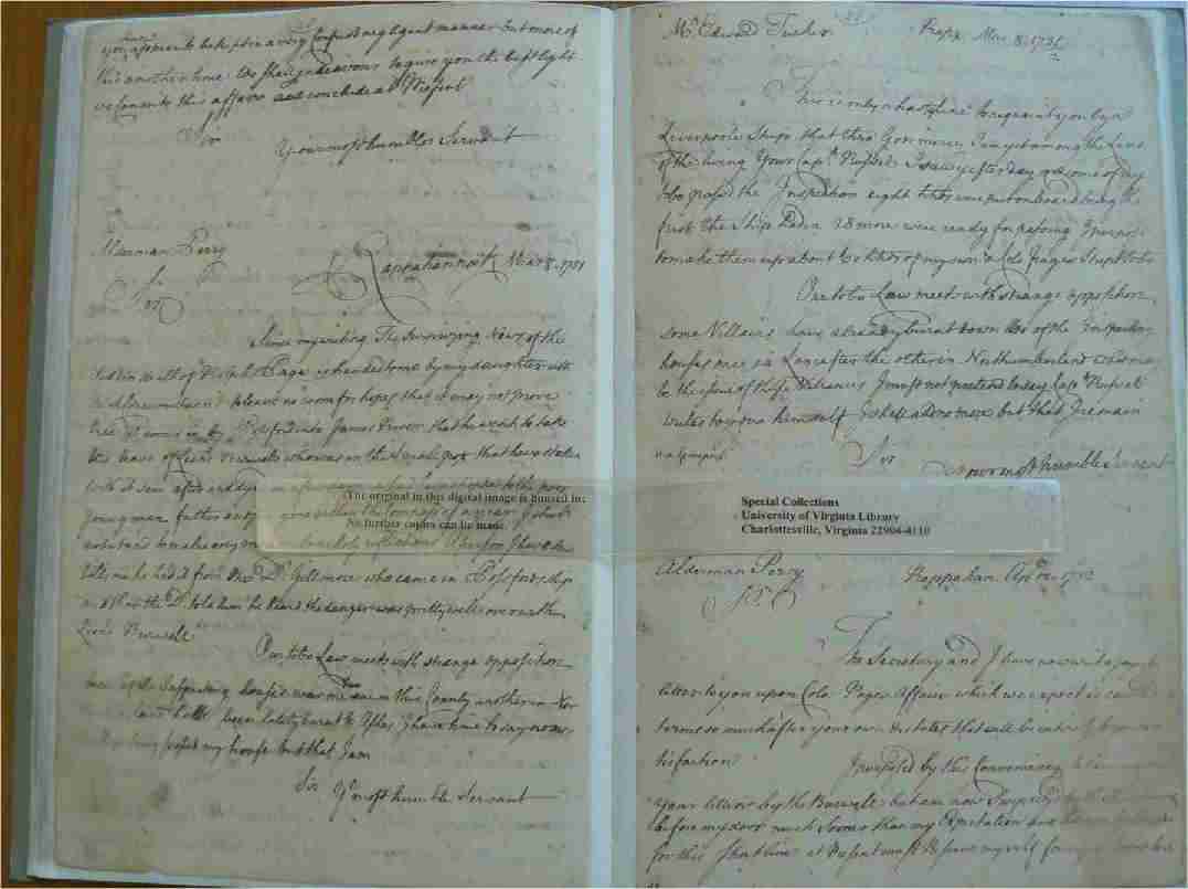 Pages from a Carter letter book in the hand of a clerk